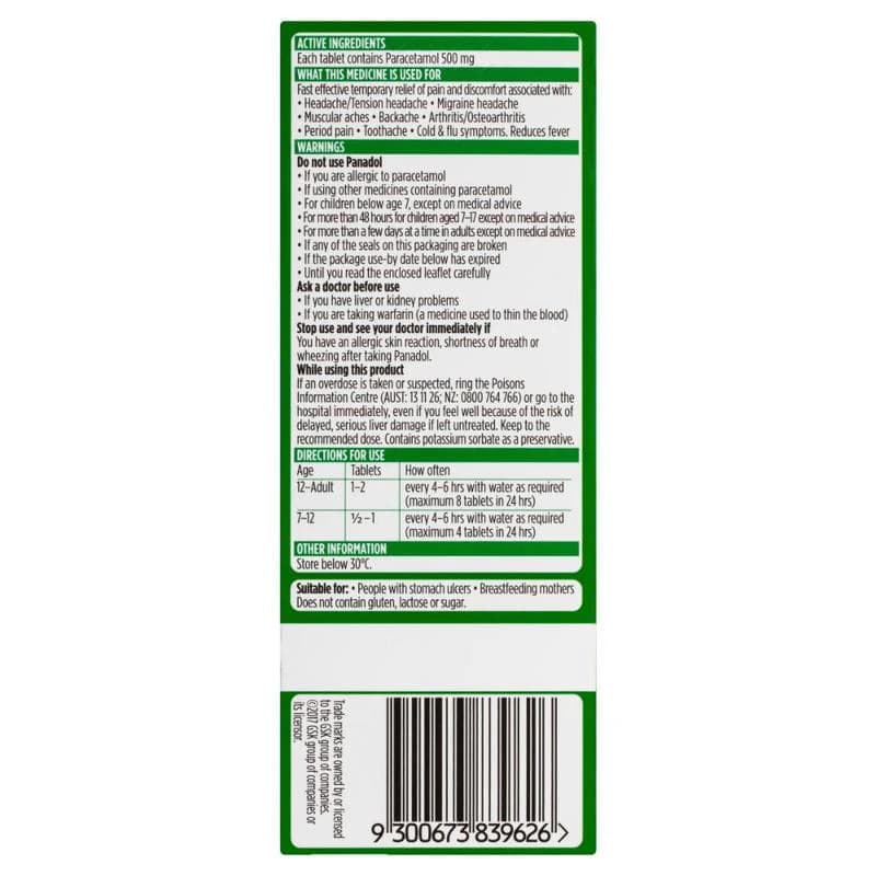 Panadol 500mg Tabs 100s