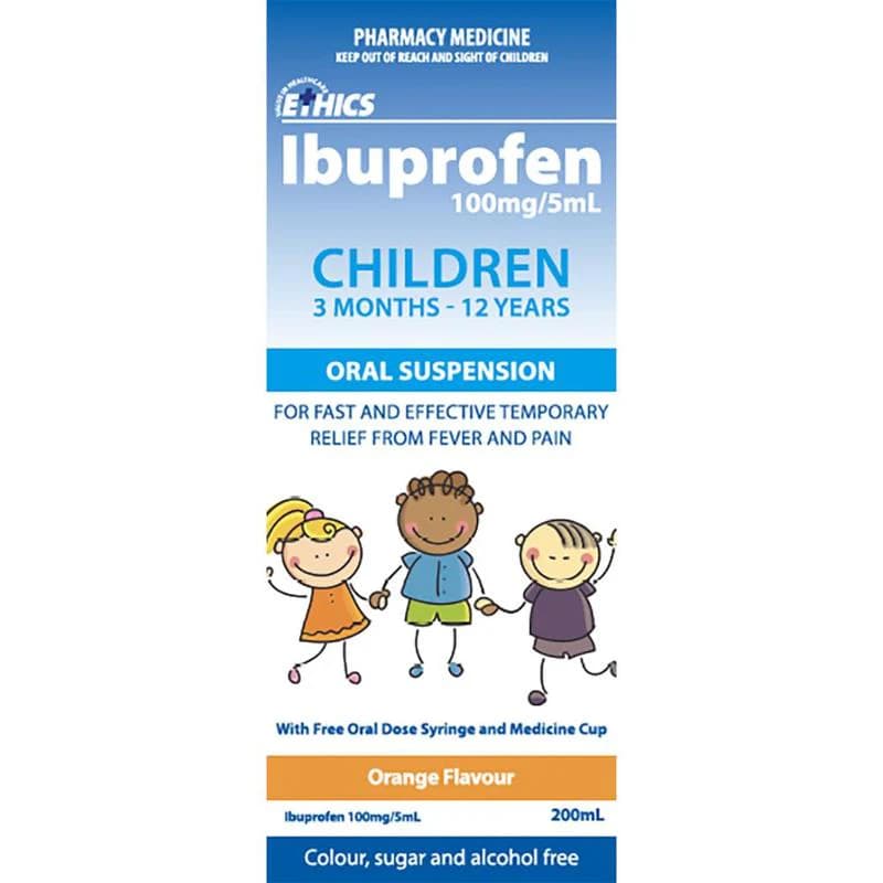 Ethics Ibuprofen 100mg/5ml Oral Suspension OTC Pack 200ml